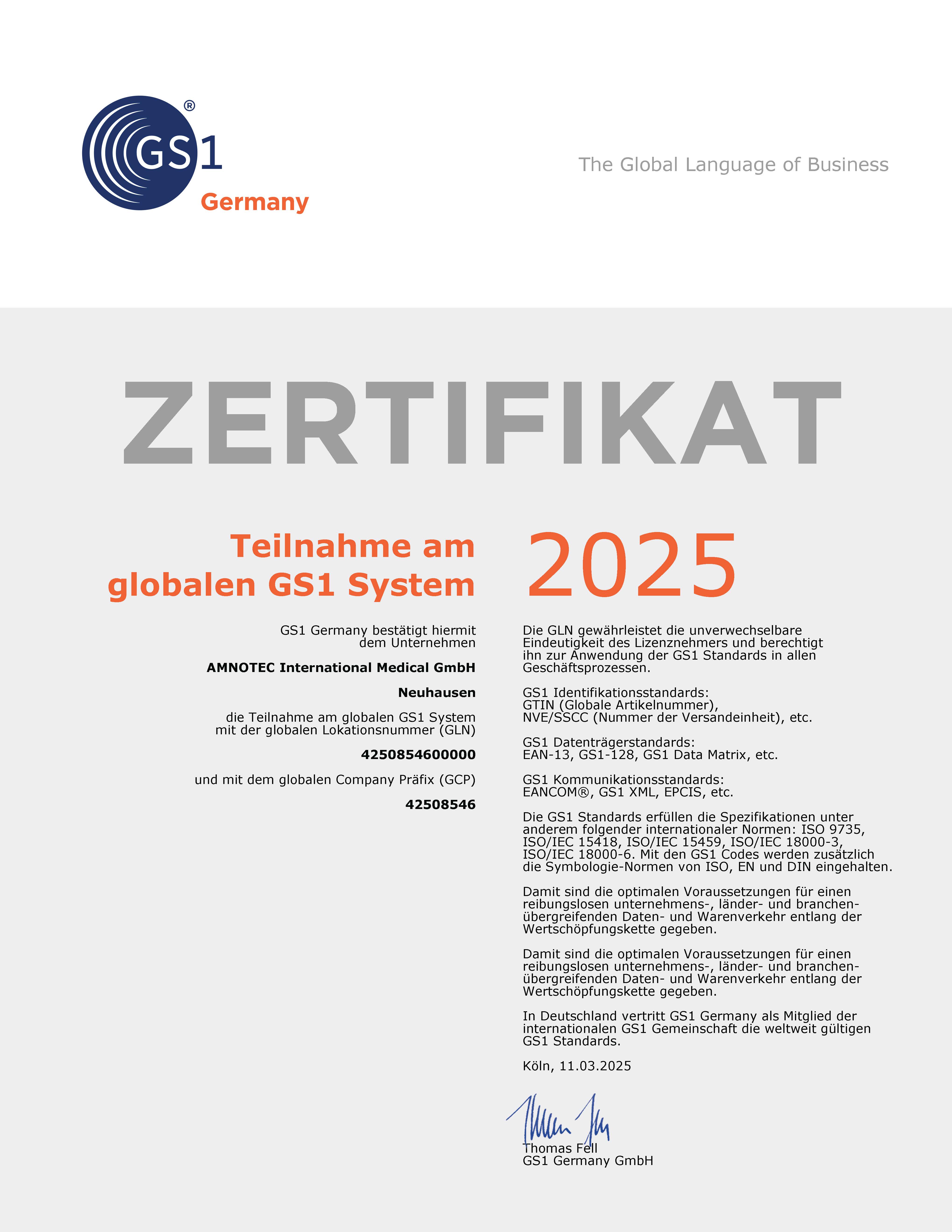 DokumentenBild zu Teilnahme am globalen GS1 System